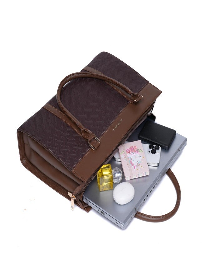 SANTORINI Beauty Bella Siena Women’s Structured Tote Bag | Office Handbag with Dual Compartments | Classic Designer Tote for Work & Everyday Use (Brown) - Image 4